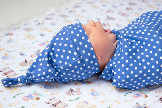 Nursery Rhymes Blue Polka Dot Swaddle Set