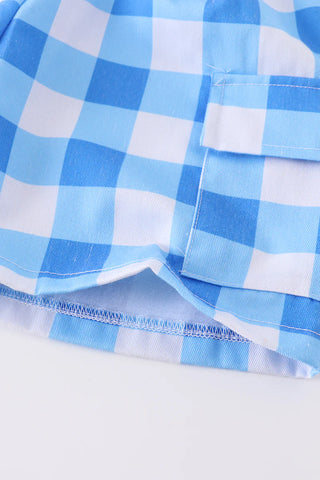 Bus Applique Gingham Boys Short Set