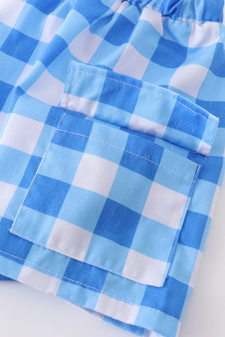 Bus Applique Gingham Boys Short Set