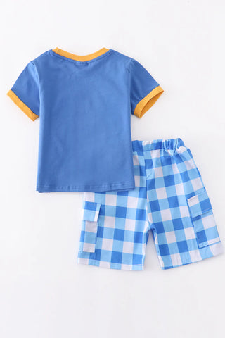 Bus Applique Gingham Boys Short Set