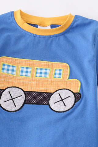 Bus Applique Gingham Boys Short Set