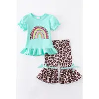 Rainbow Leopard Ruffle Capri Set