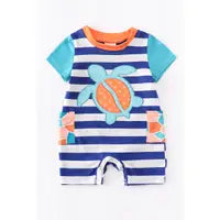 Striped Turtle Applique Baby Romper