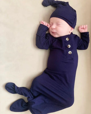 Knotted Baby Gown and Hat Set