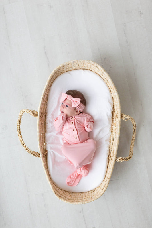 Knotted Baby Gown, Hat & Headband Set-Pink