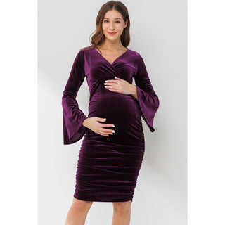 V-NECK BELL SLEEVE MATERNITY DRESS