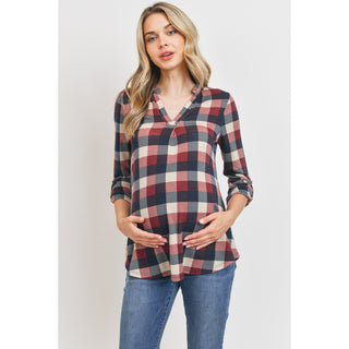 Hacci Checker V-Neck Maternity Tunic Blouse