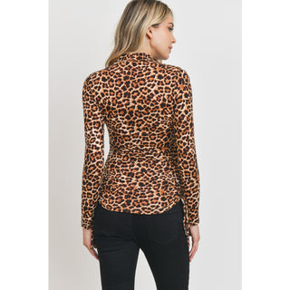 Leopard Side Ruching W Tie Mock Neck Maternity Top