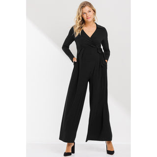 FAUX WRAP WIDE LEG MATERNITY JUMPSUIT