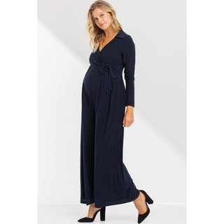 FAUX WRAP WIDE LEG MATERNITY JUMPSUIT