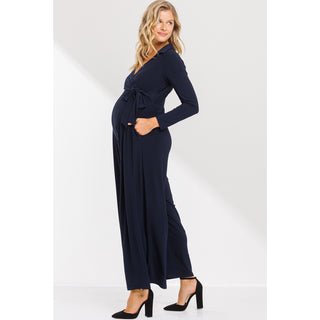 FAUX WRAP WIDE LEG MATERNITY JUMPSUIT